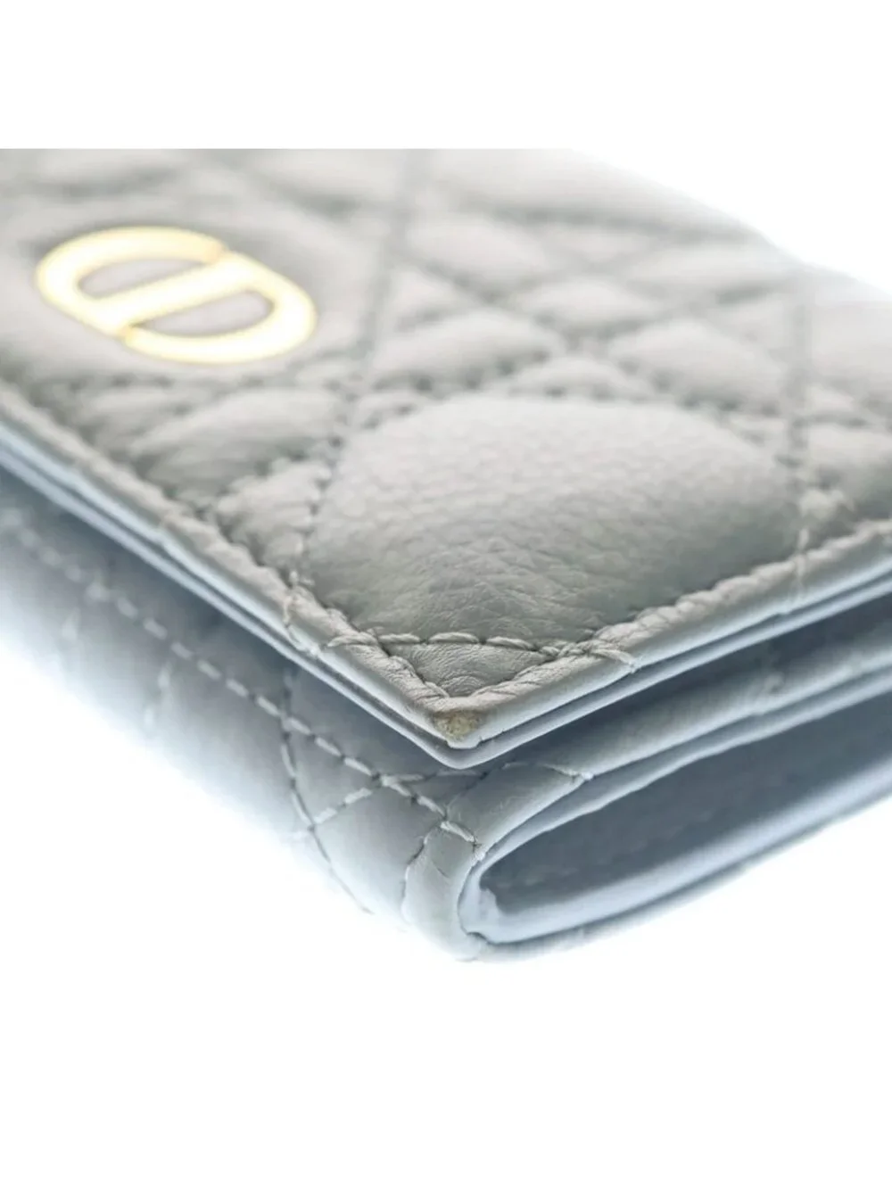 Dior Bifold Coin Case Cannage Business Card Holder Mini Wallet Light Blue